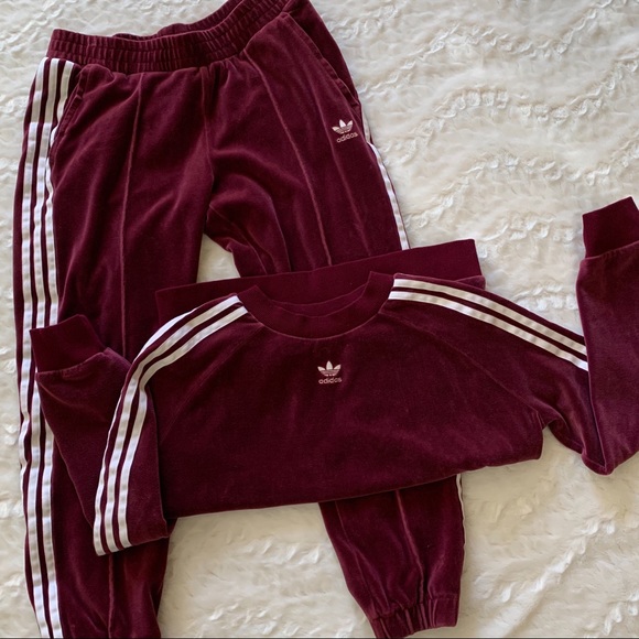 adidas Other - Adidas Wine Velour 2pc Track Suit with 3 Stripes